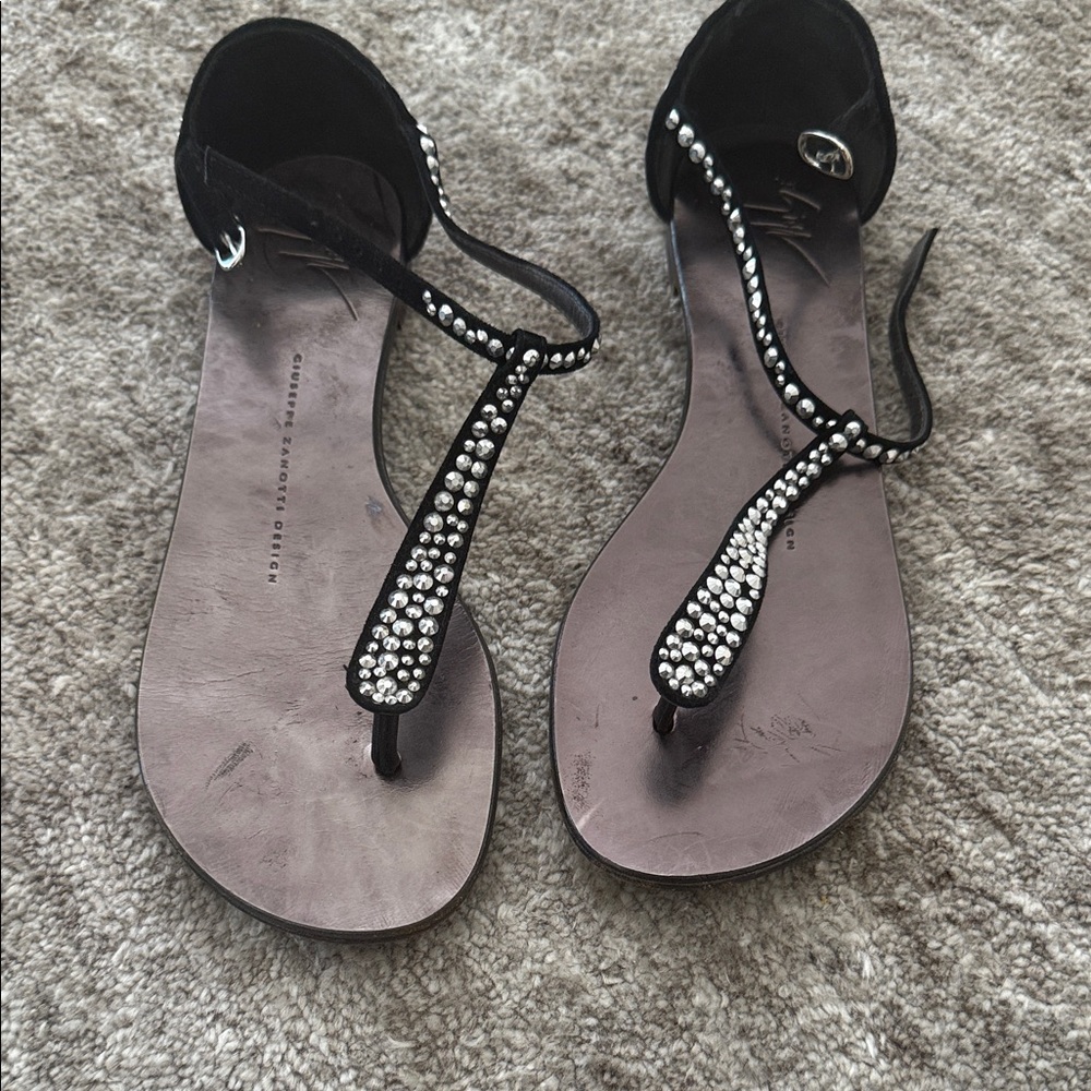 Giuseppe Zanotti Black Sandals with Crystal Embellishments